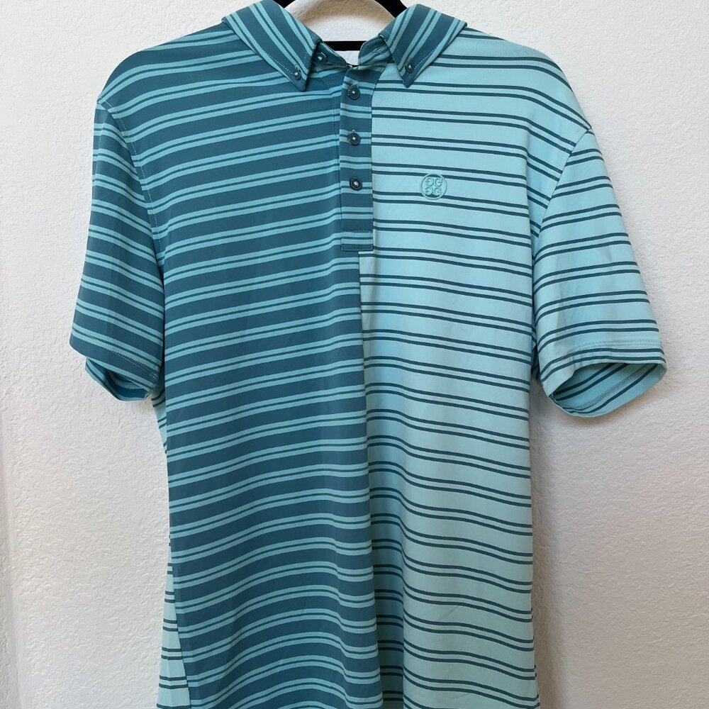 G/Fore Golf Polo Shirt - Mens Medium Blue/Green Striped NWT